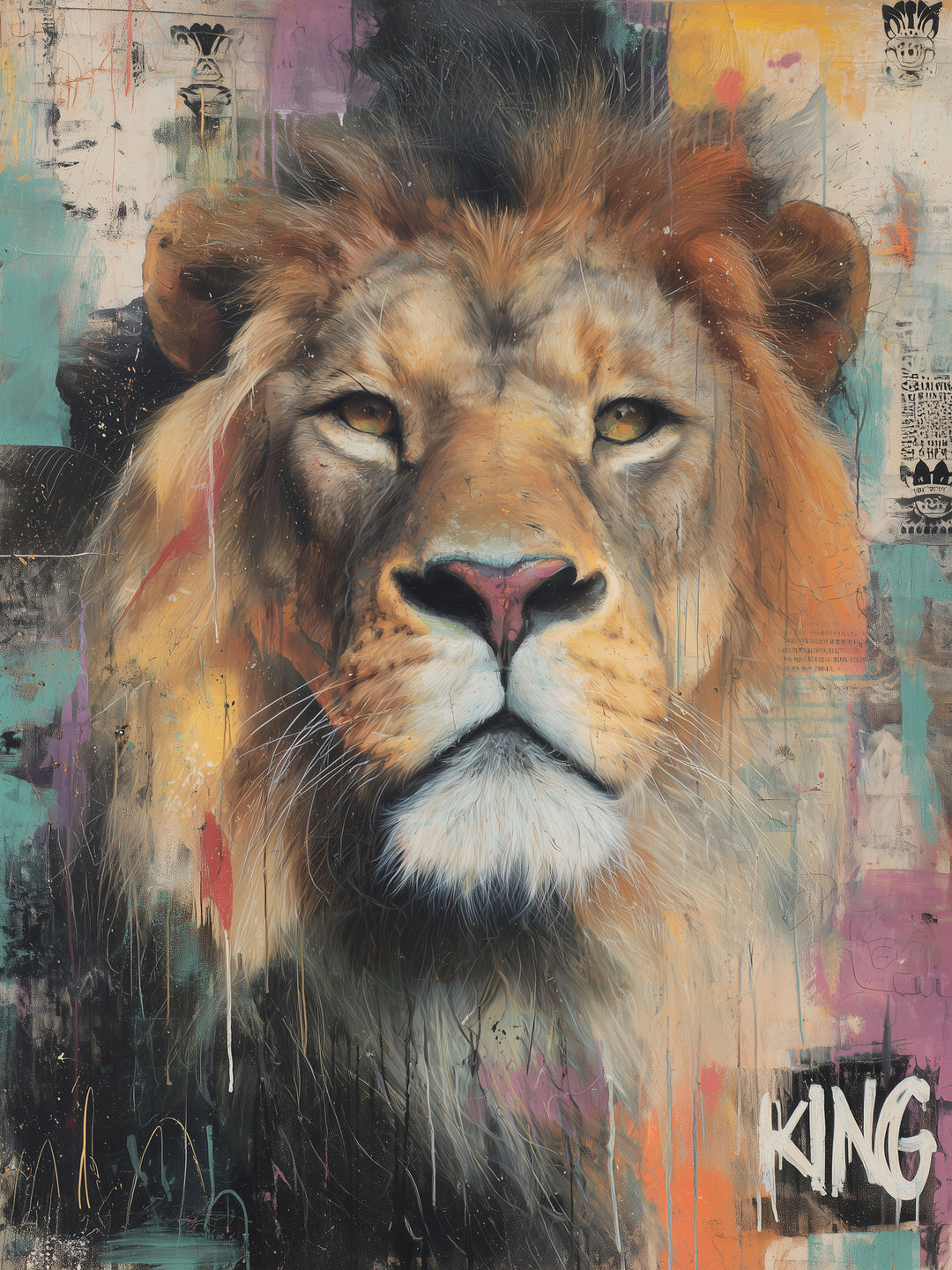 Majestätischer Löwe Pop Art – Wandkunst