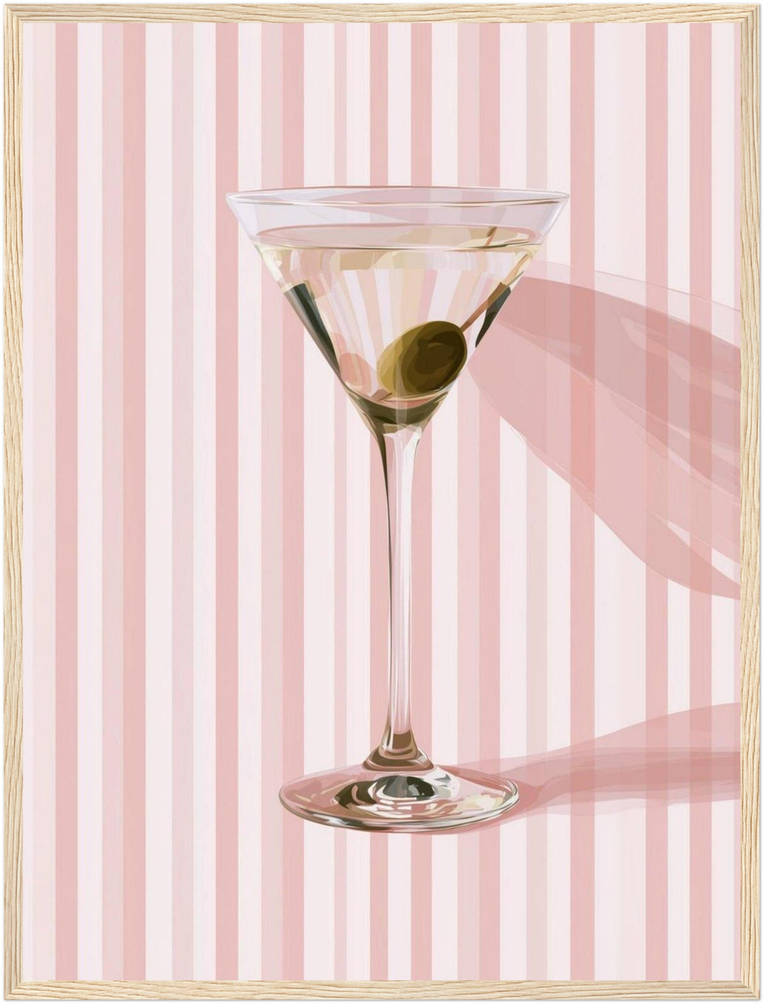 Martini mit Olive rosa Poster – Holz natur Rahmen – Produktfoto