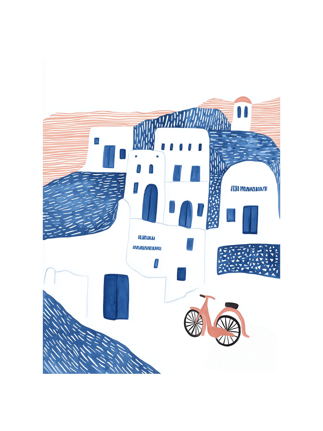 Santorini Häuser minimalistisch Dopamin – Wandkunst