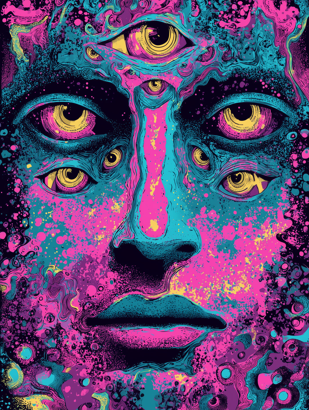 Mehräugiges Gesicht Psychedelic – Wandkunst
