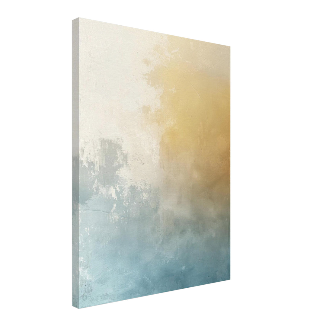 Sanfte Farbverläufe in Beige und Blau Leinwandbild abstrakt – Leinwand auf Holzrahmen – Ansicht 2