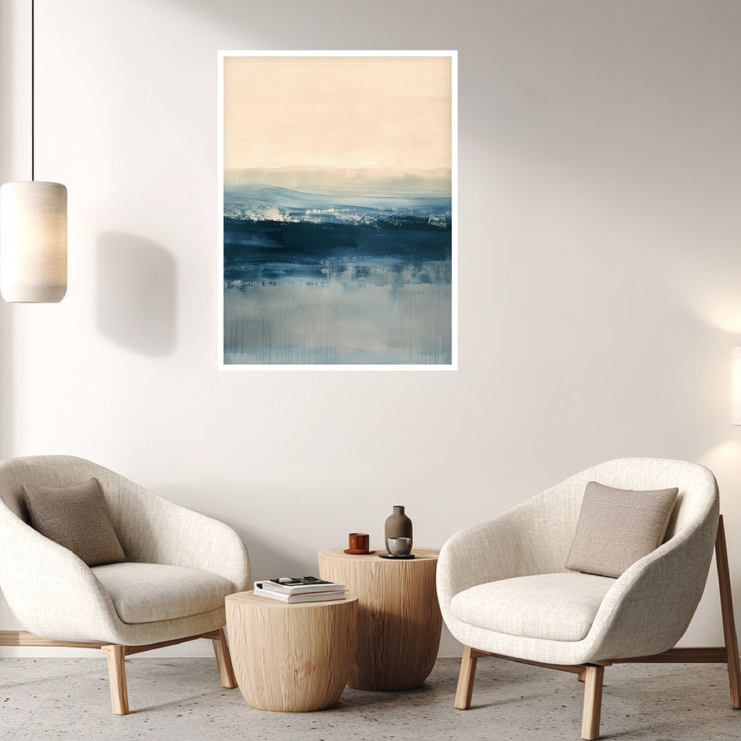 Horizontale Wellen in Blau Poster abstrakt – mattes Kunstdruck-Papier – Ansicht 3