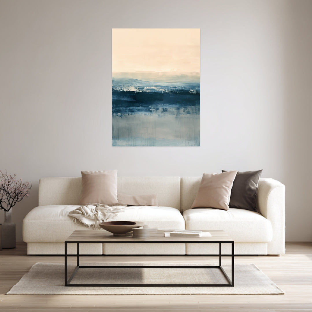 Horizontale Wellen in Blau Leinwandbild abstrakt – Leinwand auf Holzrahmen – Ansicht 3
