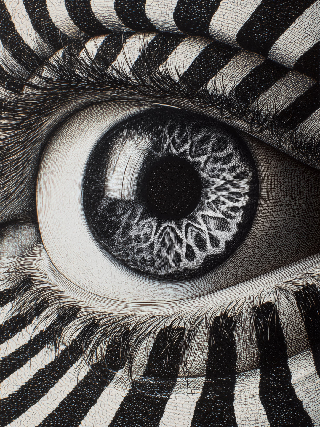 Monochromes Zebraauge Psychedelic – Wandkunst
