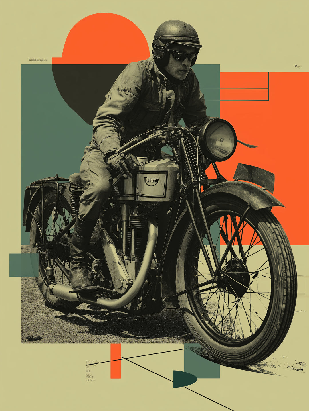 Motorradfahrer Porträt Retro – Wandkunst