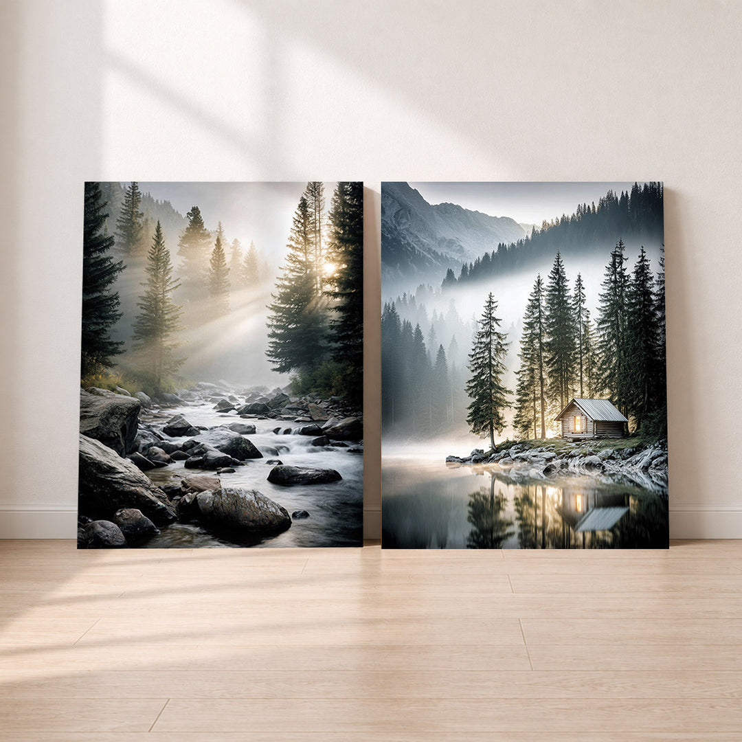 Set-Ansicht: Natur Bergnebel Leinwand Set
