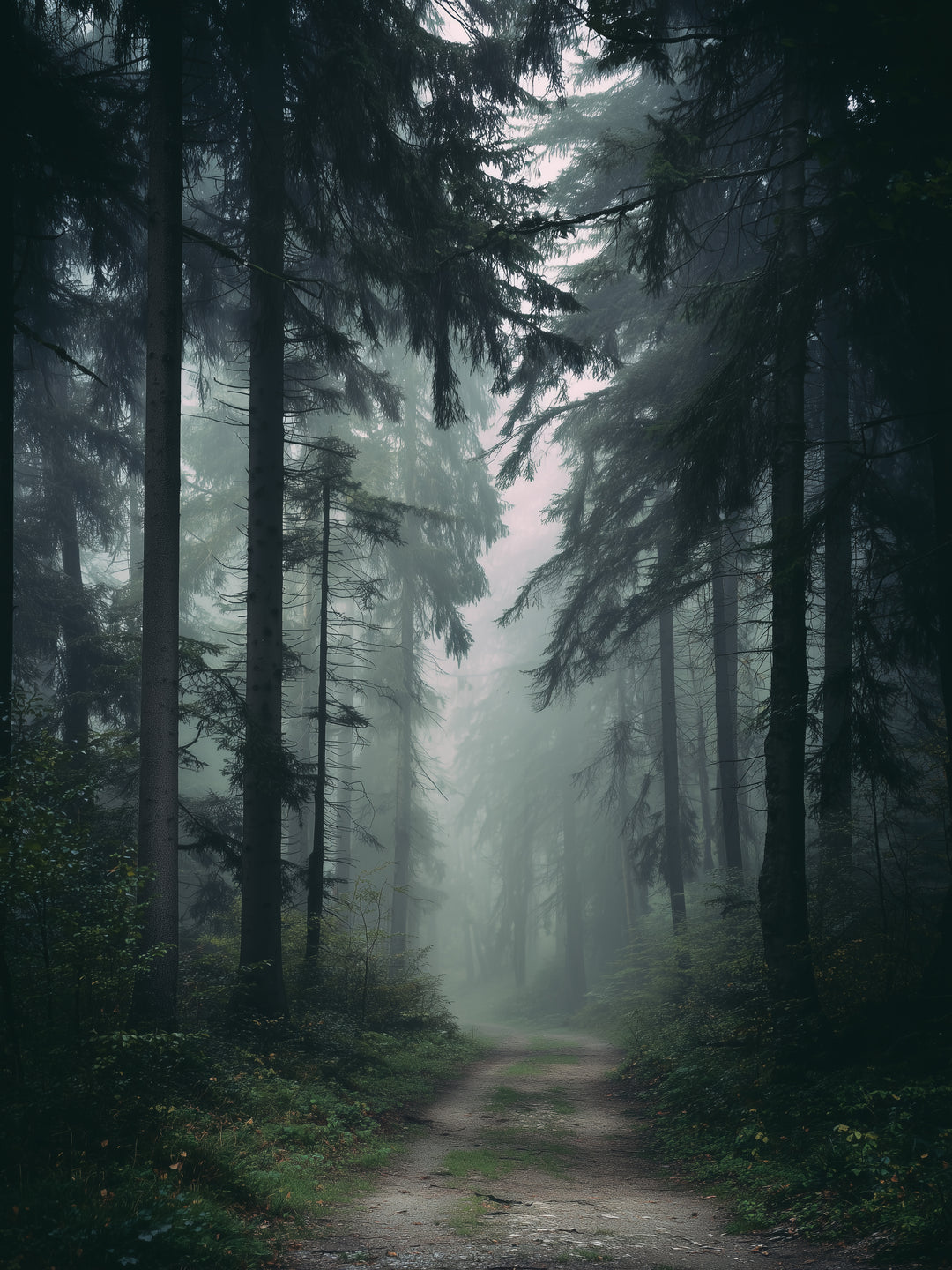Nebelwald mit Pfad  – Wandkunst