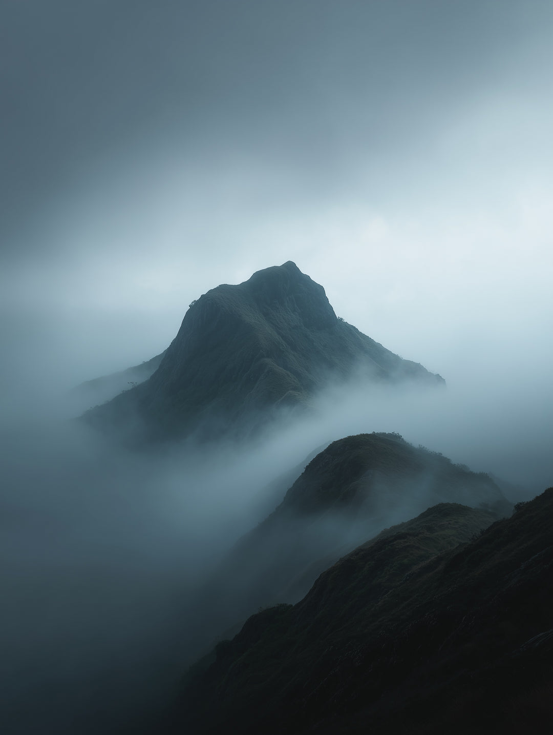 Nebliger Bergkamm im Morgenlicht  – Wandkunst