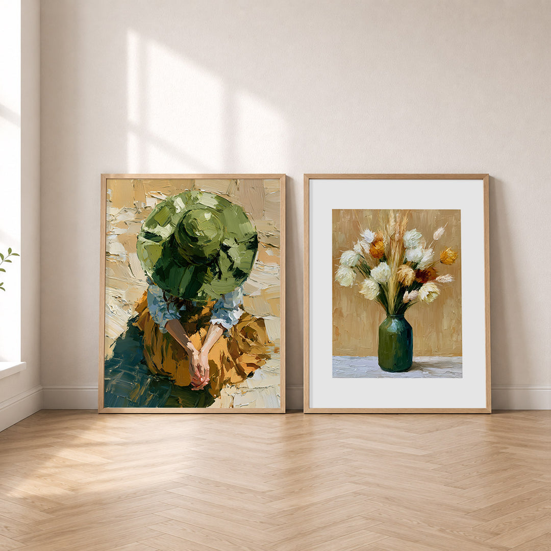 Set-Ansicht: Ölgemälde Poster Set – Grün & Ocker (2er)