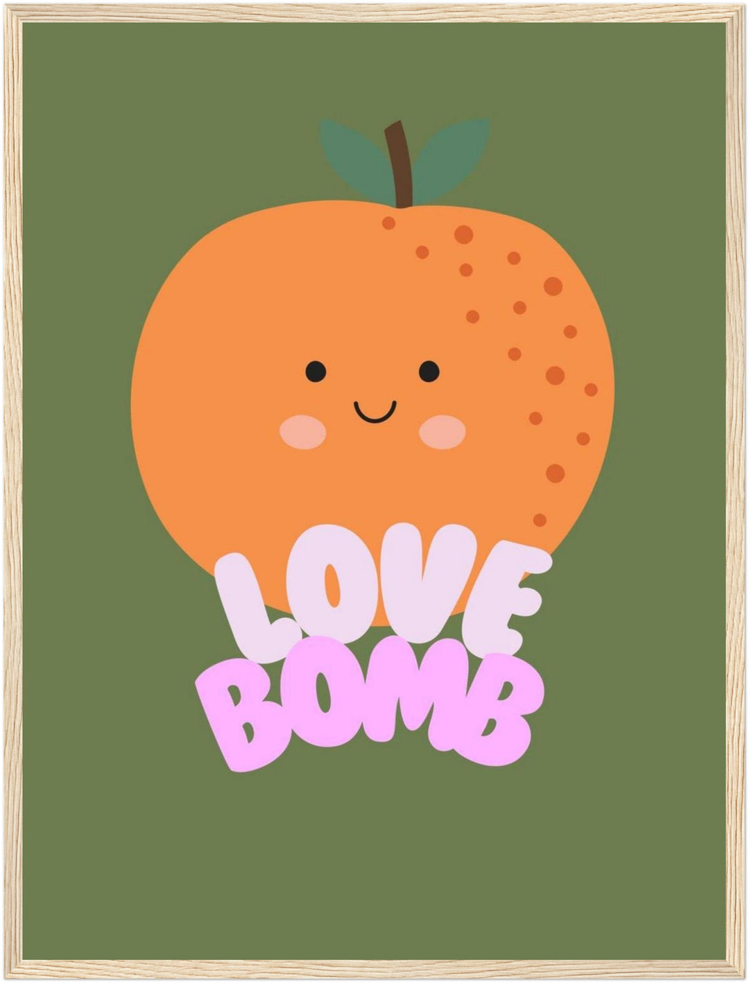 Orange Love Bomb Poster – Holz natur Rahmen – Produktfoto