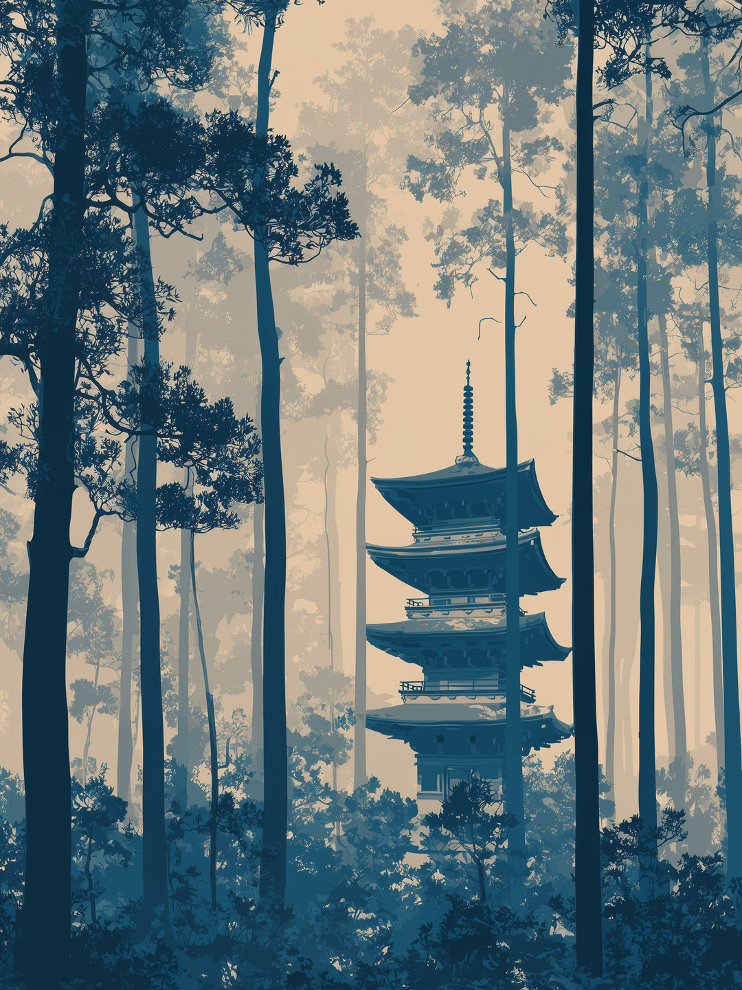 Pagode im Wald  – Wandkunst