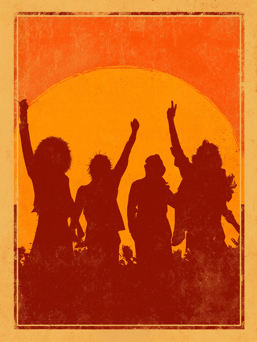Party bei Sonnenuntergang Vintage – Wandkunst