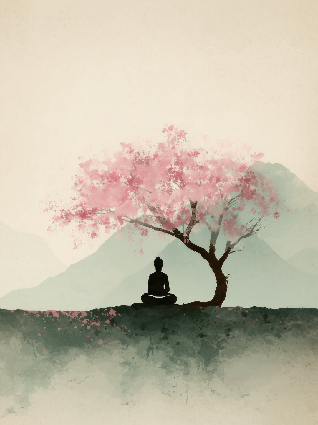 Person unter Kirschbaum Zen – Wandkunst