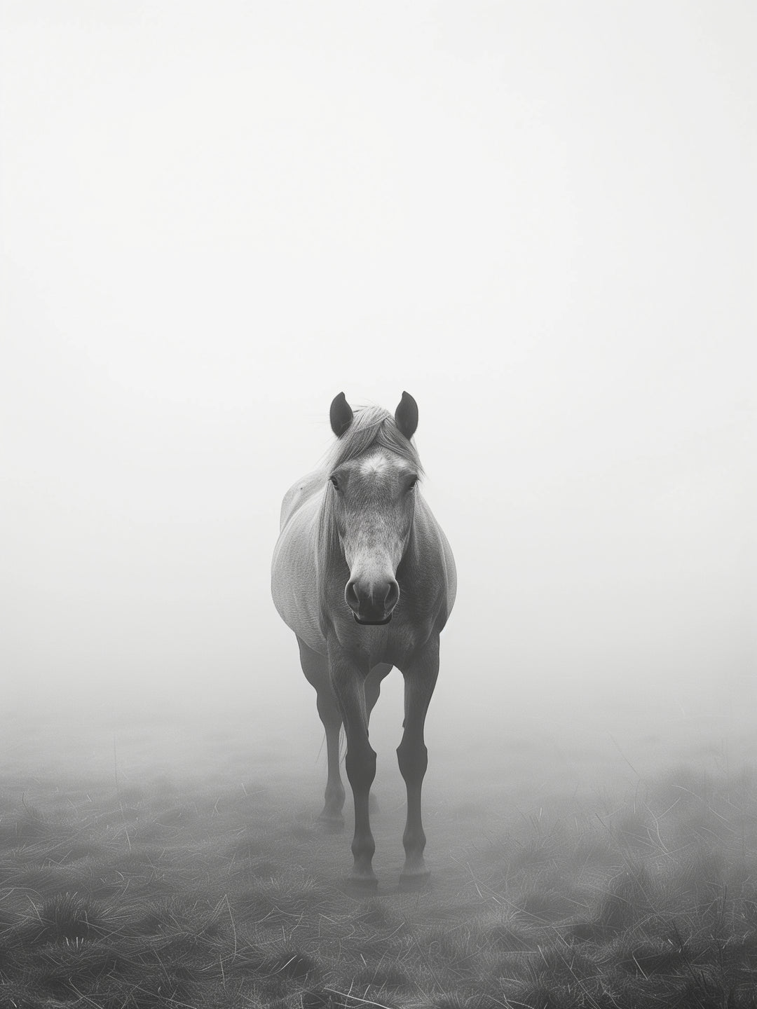 Pferd im Nebel schwarz weiß – Wandkunst