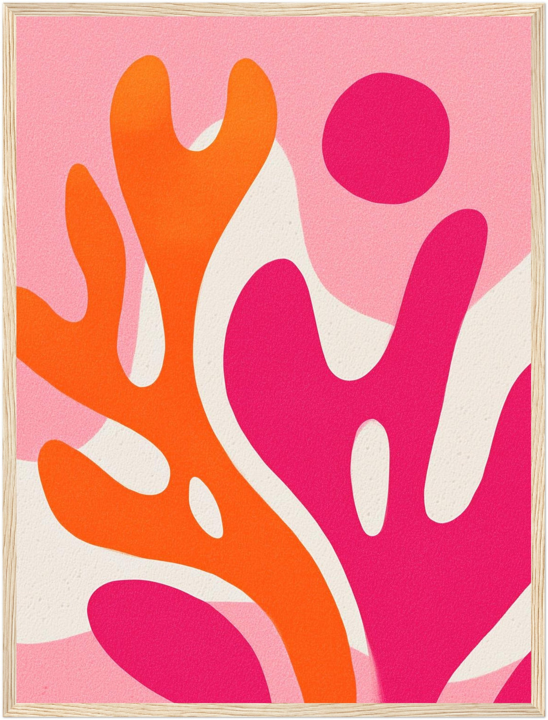 Pink-orange biomorphe Formen Poster – Holz natur Rahmen – Produktfoto