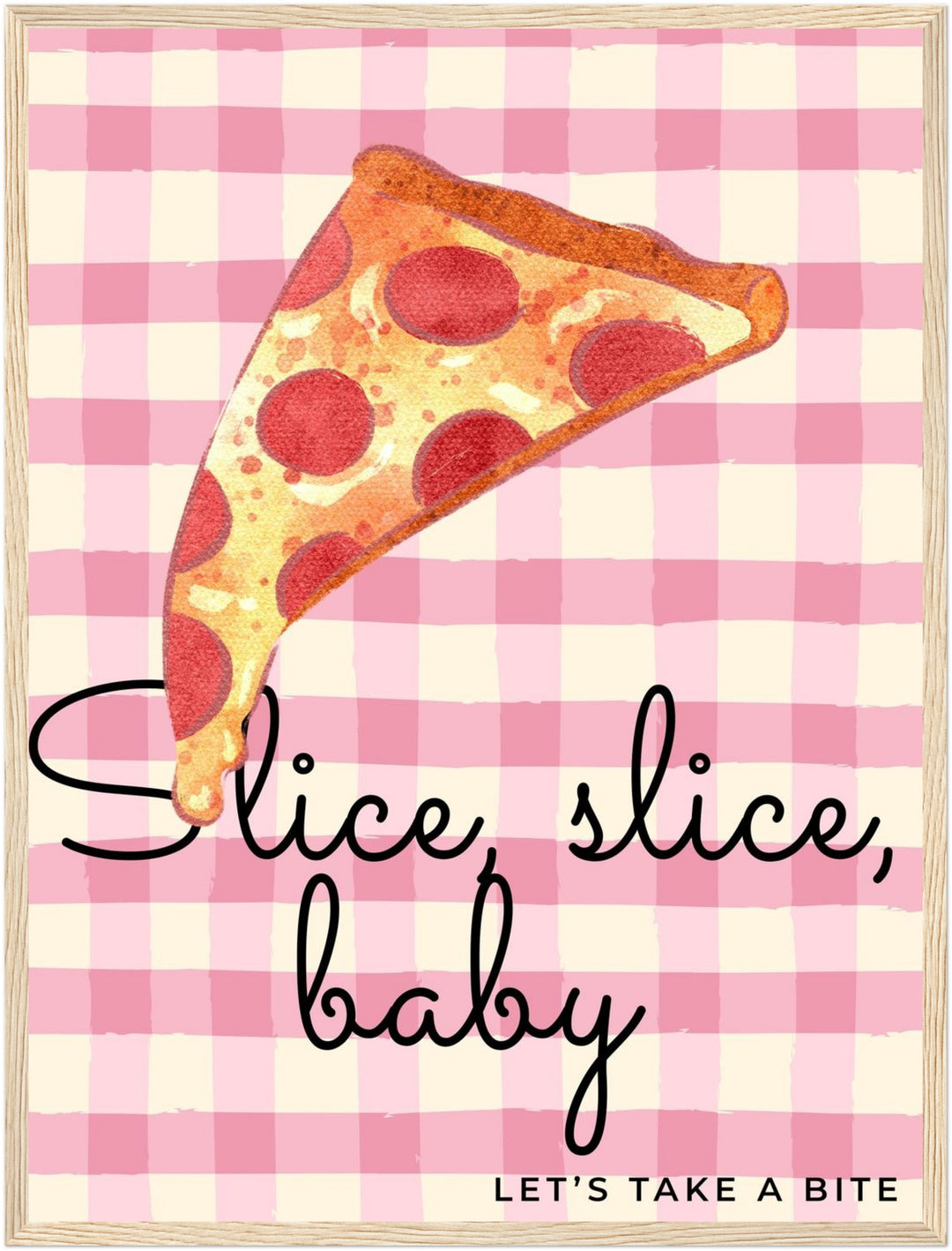 Pizzastück rosa Karo Poster – Holz natur Rahmen – Produktfoto