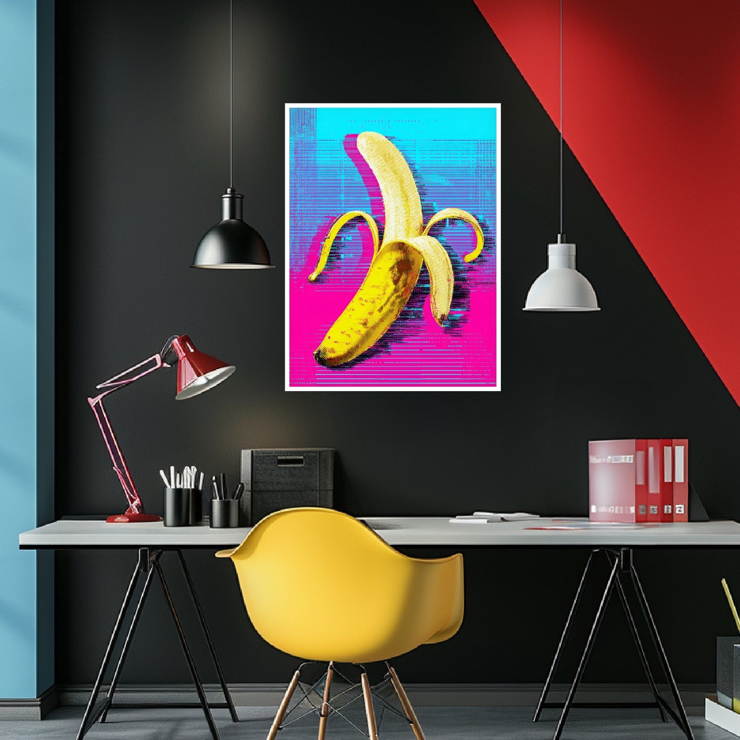 Banane auf Pink-blau Poster