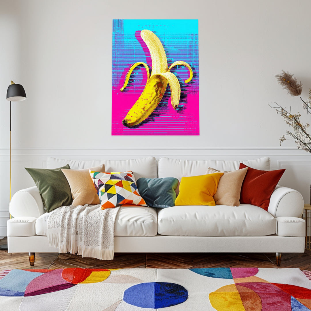 Banane auf Pink-blau Leinwandbild Pop Art – Leinwand auf Holzrahmen – Ansicht 3