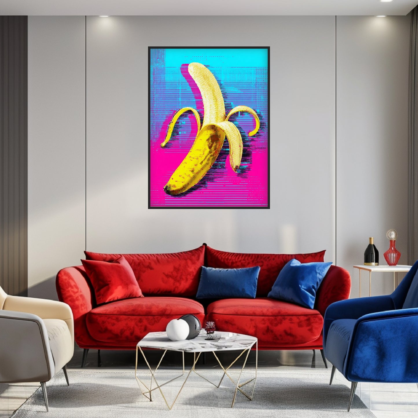 Banane auf Pink-blau Poster