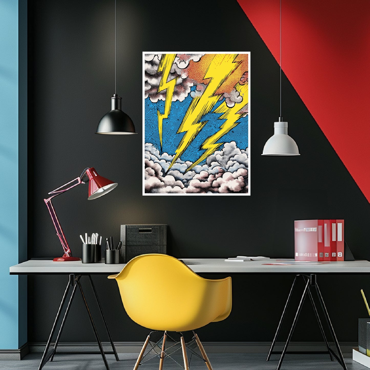 Blitzstrahlen in Wolken Poster