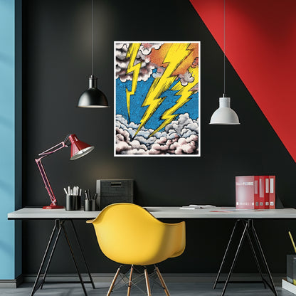Blitzstrahlen in Wolken Poster