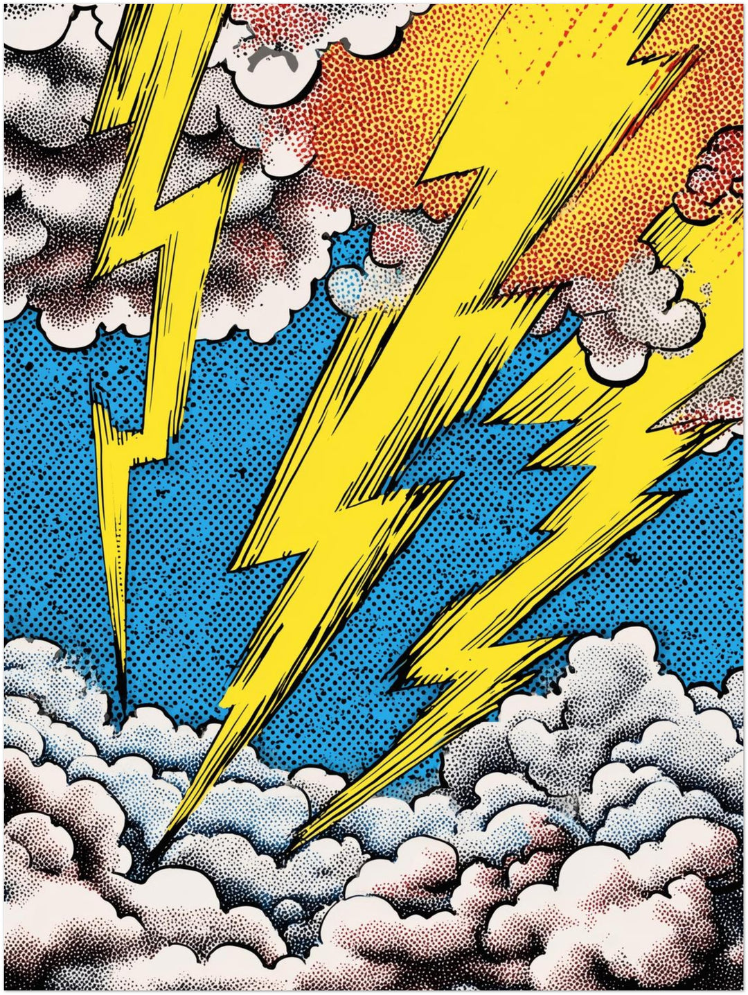 Blitzstrahlen in Wolken Pop Art – Wandkunst
