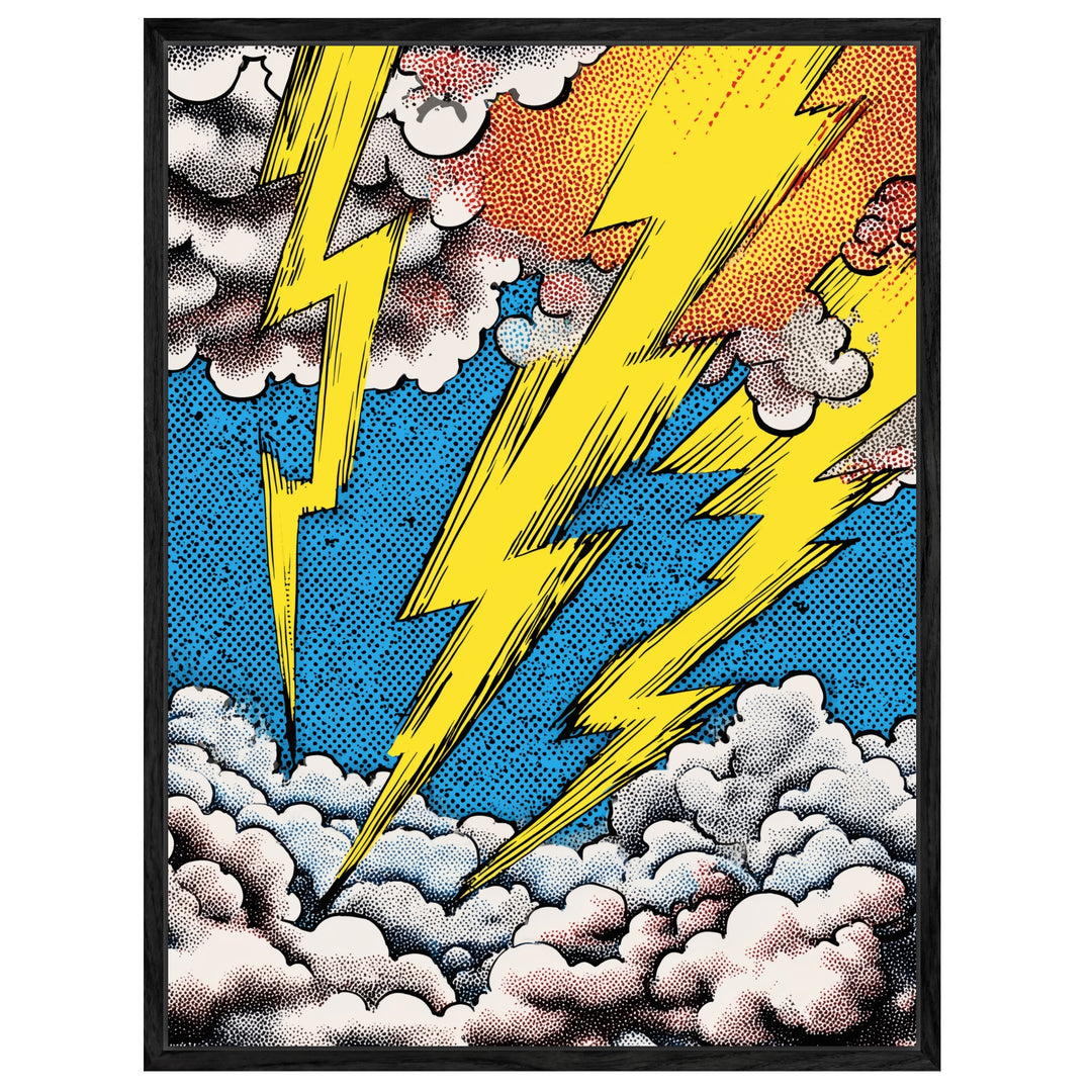 Blitzstrahlen in Wolken Leinwandbild Pop Art – Leinwand auf Holzrahmen – Ansicht 4