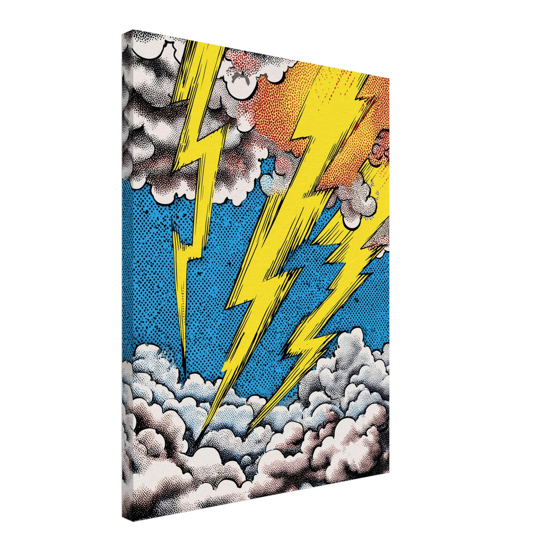 Blitzstrahlen in Wolken Leinwandbild Pop Art – Leinwand auf Holzrahmen – Ansicht 2
