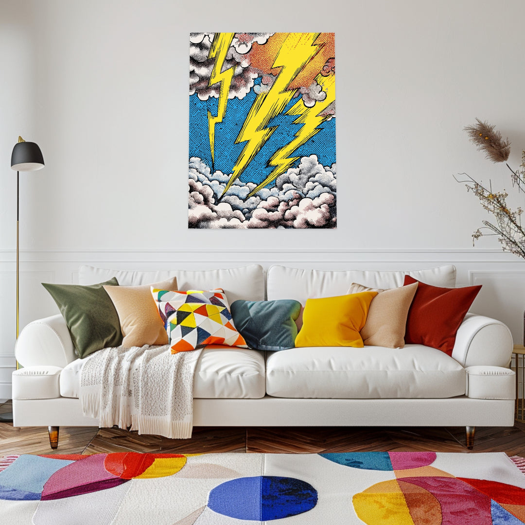 Blitzstrahlen in Wolken Leinwandbild Pop Art – Leinwand auf Holzrahmen – Ansicht 3