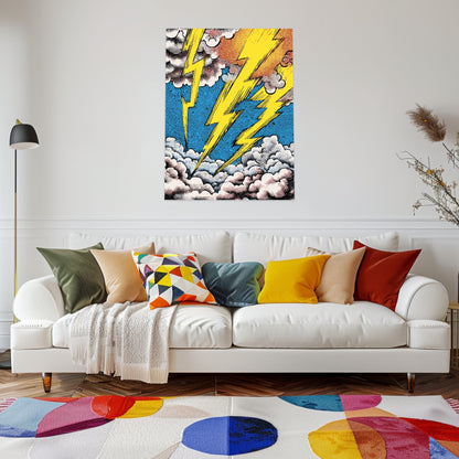 Blitzstrahlen in Wolken Poster