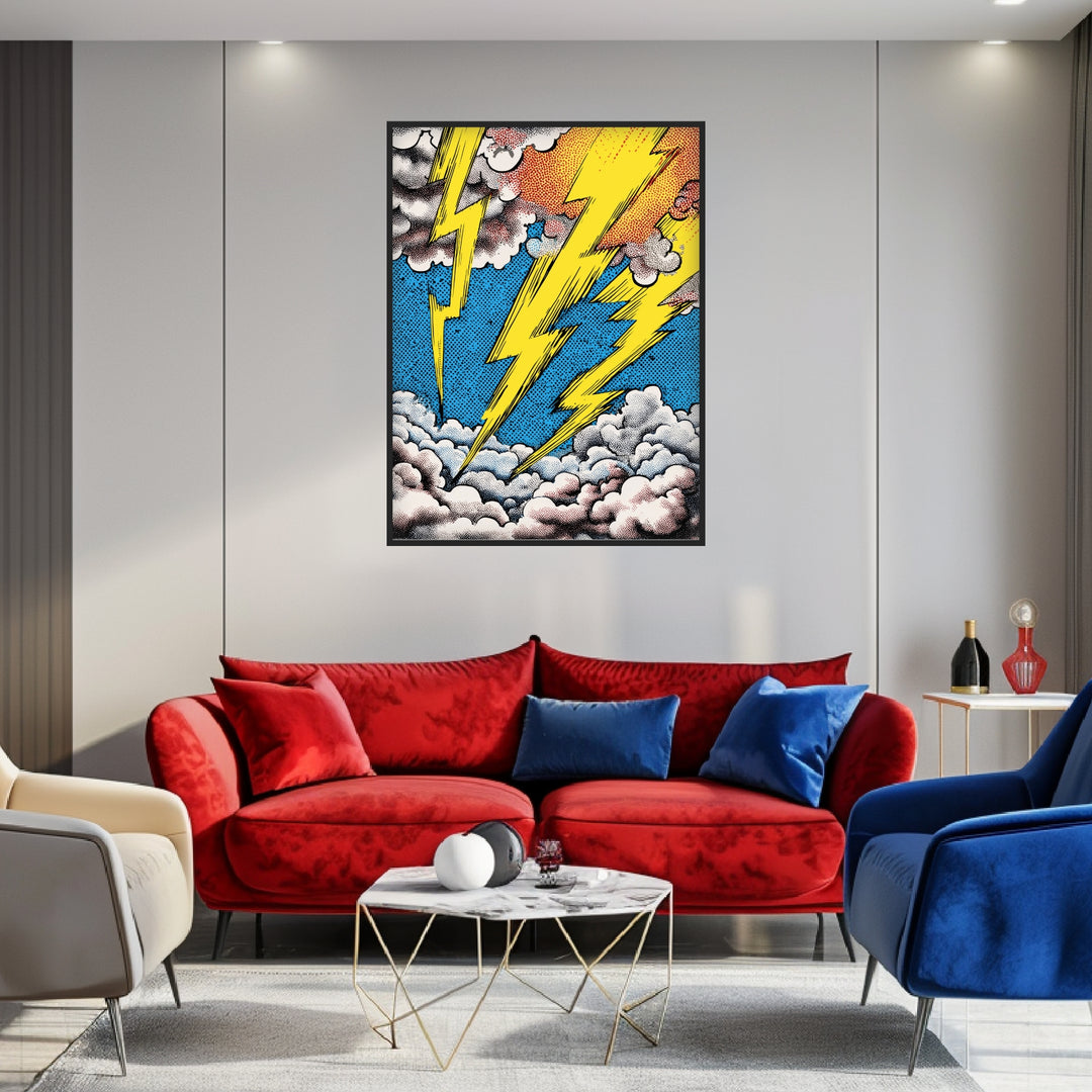 Blitzstrahlen in Wolken Poster Pop Art – mattes Kunstdruck-Papier – Ansicht 3