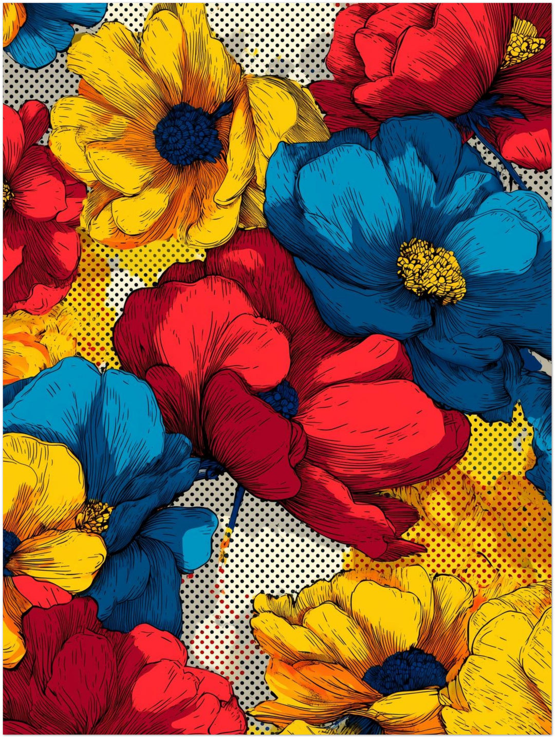 Bunte Blumenillustration Pop Art – Wandkunst