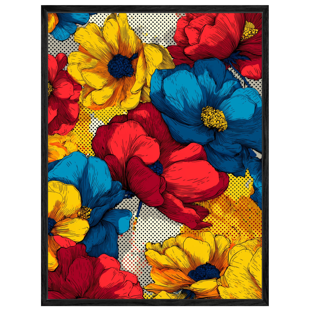 Bunte Blumenillustration Leinwandbild Pop Art – Leinwand auf Holzrahmen – Ansicht 4