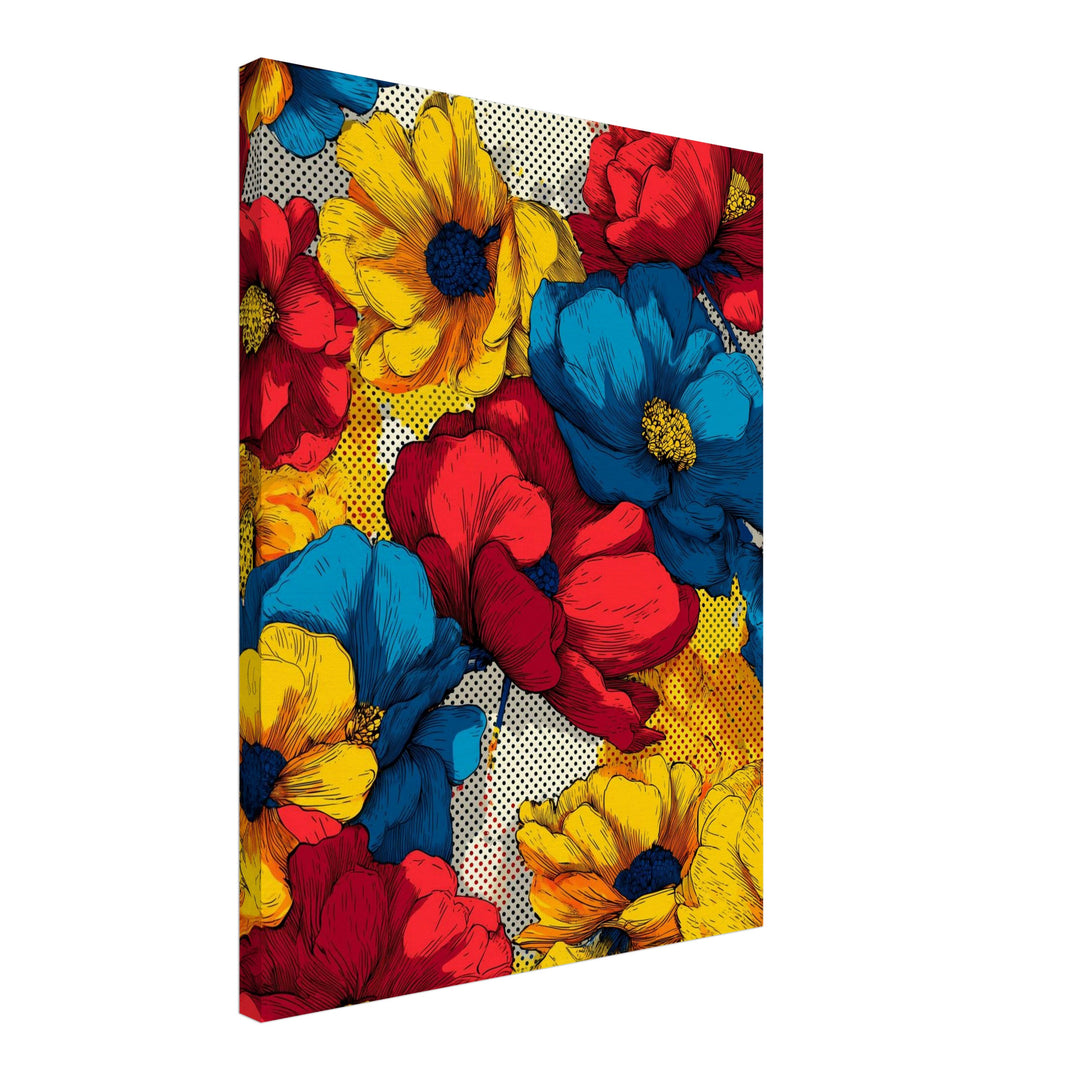 Bunte Blumenillustration Leinwandbild Pop Art – Leinwand auf Holzrahmen – Ansicht 2
