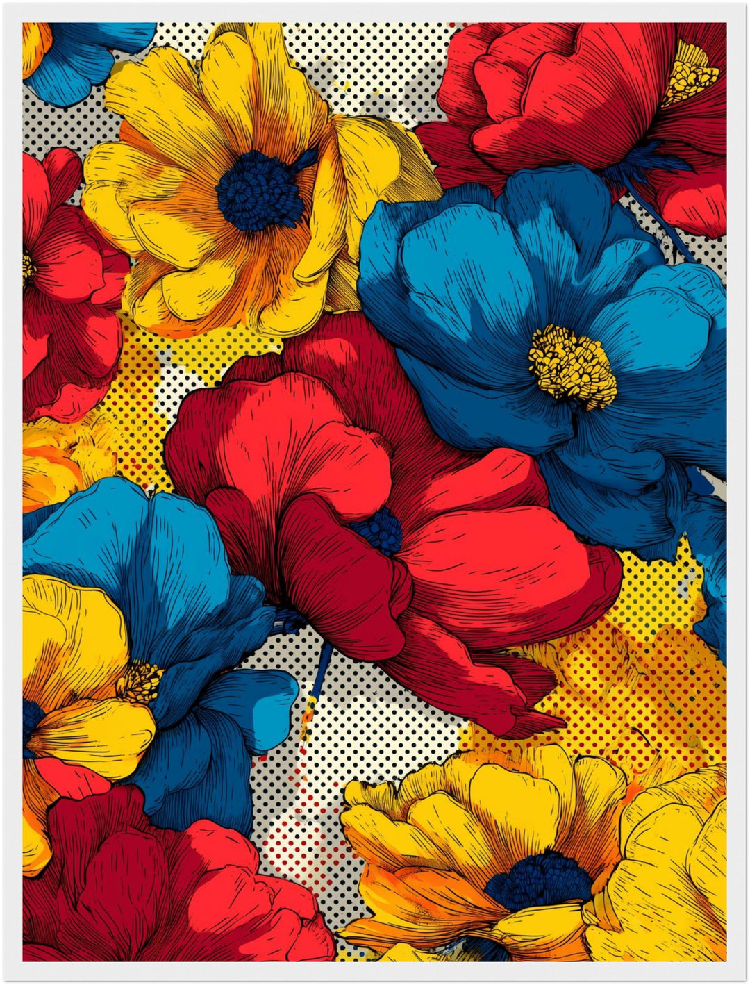 Bunte Blumenillustration Poster Pop Art – mattes Kunstdruck-Papier – Ansicht 6