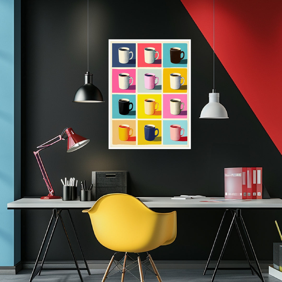 Bunte Kaffeetassen Raster Poster abstrakt – mattes Kunstdruck-Papier – Ansicht 4