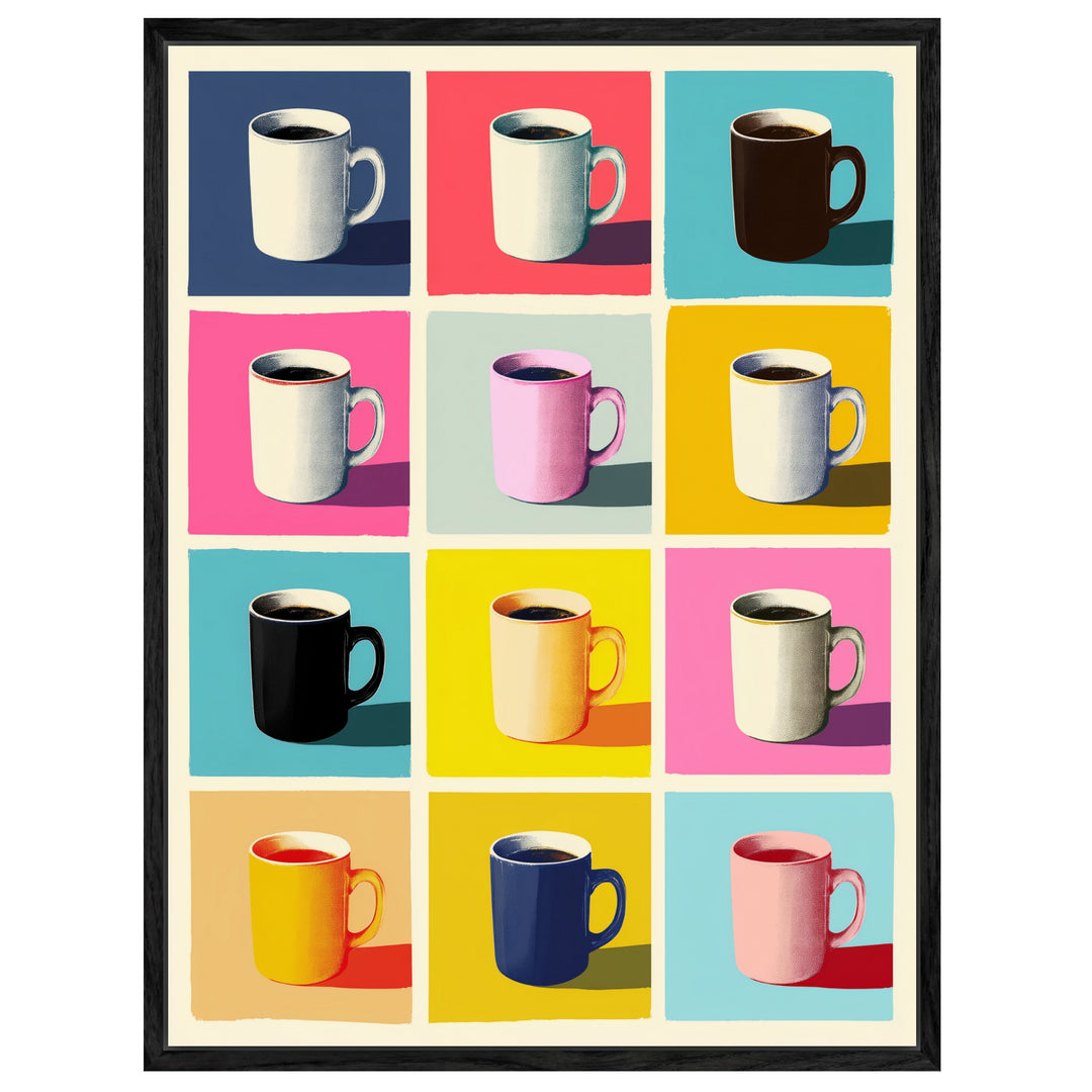 Bunte Kaffeetassen Raster Leinwandbild abstrakt – Leinwand auf Holzrahmen – Ansicht 2