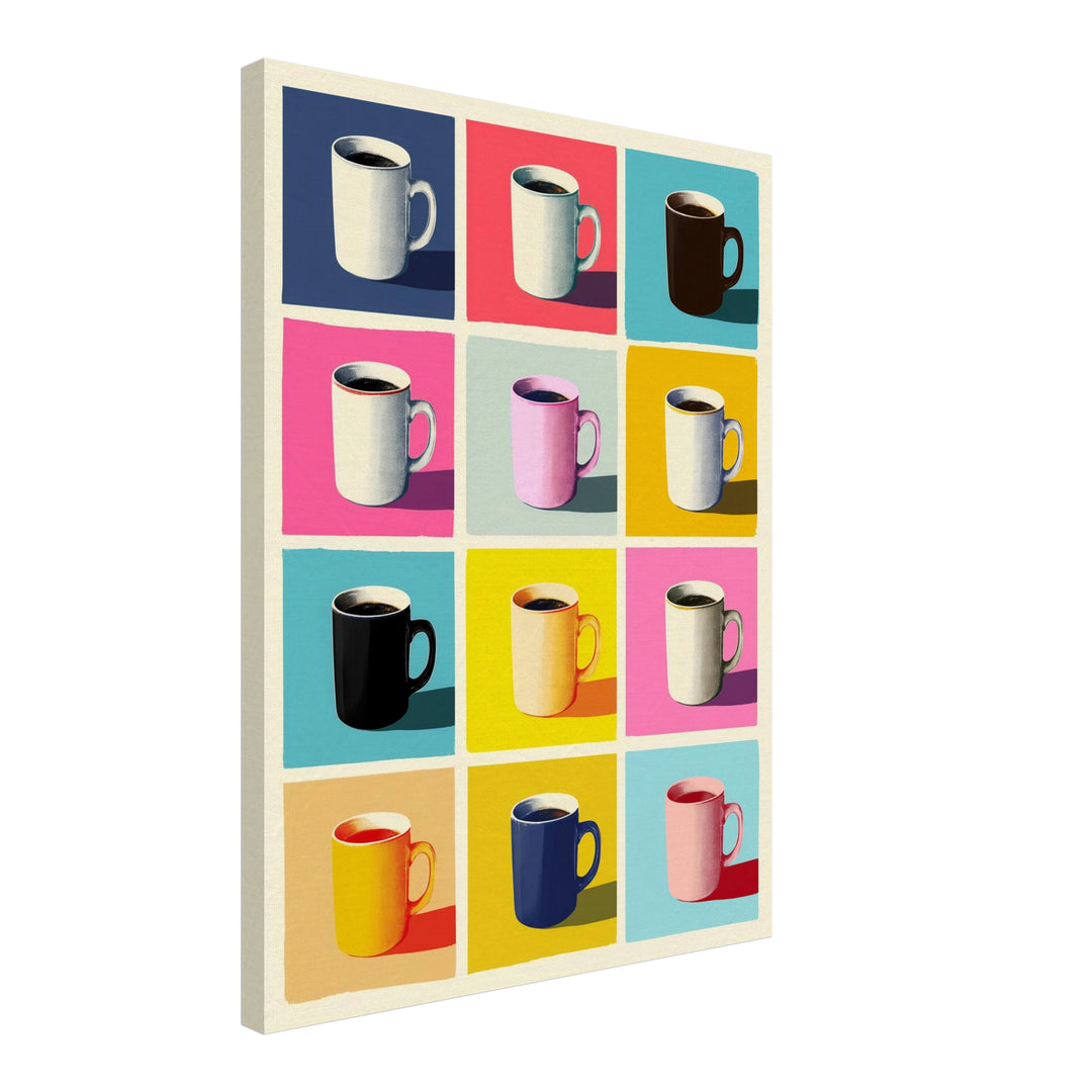 Bunte Kaffeetassen Raster Leinwandbild abstrakt – Leinwand auf Holzrahmen – Ansicht 4