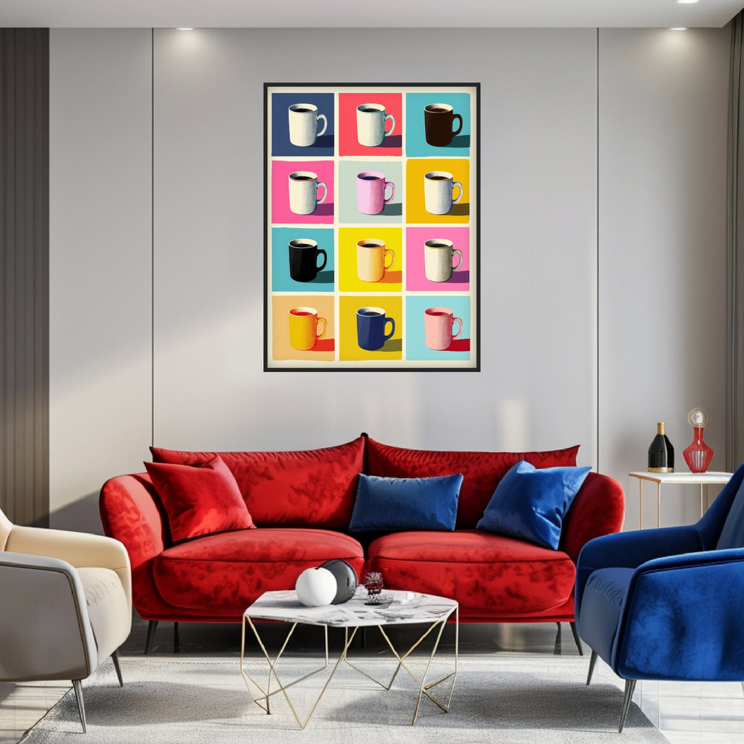 Bunte Kaffeetassen Raster Poster abstrakt – mattes Kunstdruck-Papier – Ansicht 3
