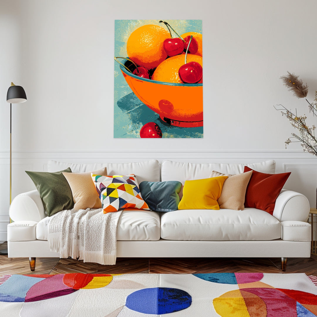 Bunte Obstschale Leinwandbild Pop Art – Leinwand auf Holzrahmen – Ansicht 3