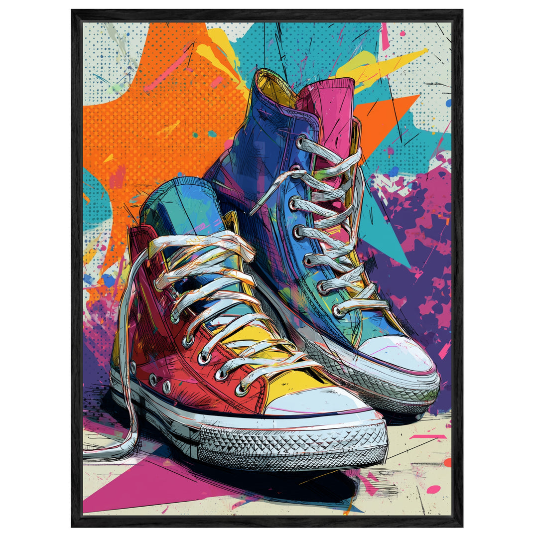 Bunte Sneaker Leinwandbild Pop Art – Leinwand auf Holzrahmen – Ansicht 4
