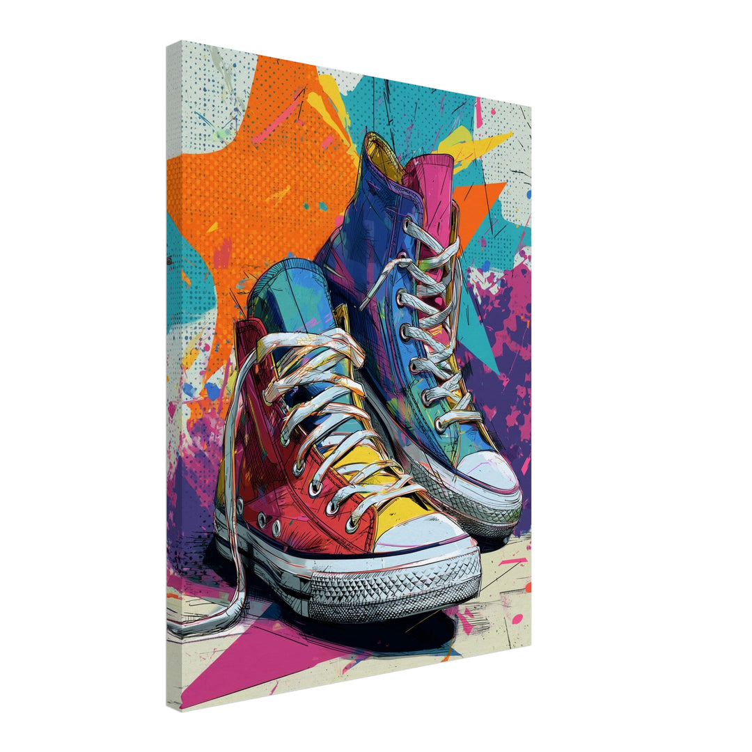 Bunte Sneaker Leinwandbild Pop Art – Leinwand auf Holzrahmen – Ansicht 2
