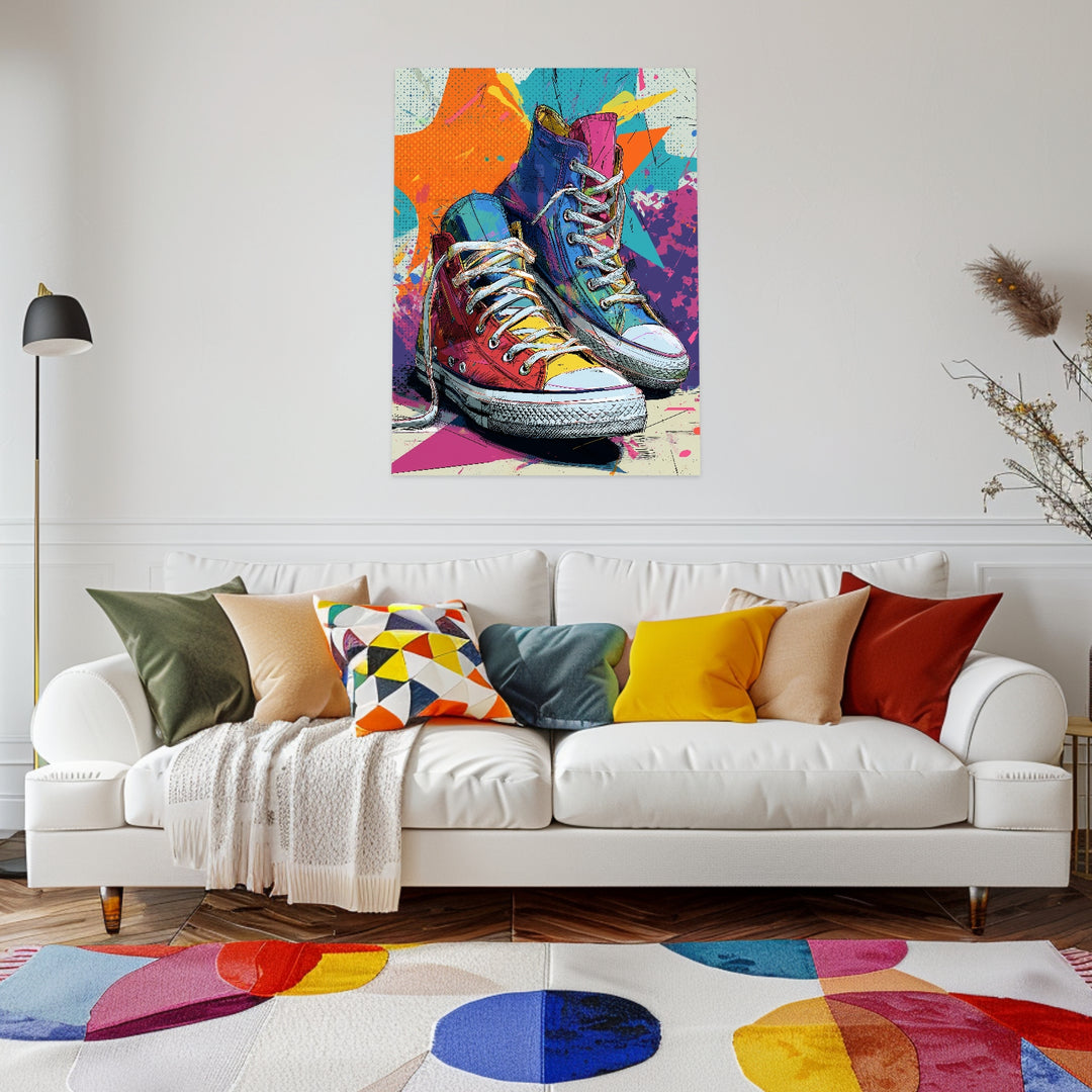 Bunte Sneaker Leinwandbild Pop Art – Leinwand auf Holzrahmen – Ansicht 3
