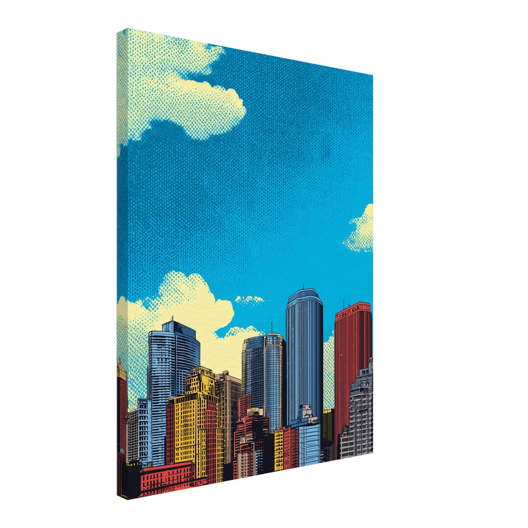 Bunte Stadt Skyline Leinwandbild abstrakt – Leinwand auf Holzrahmen – Ansicht 2