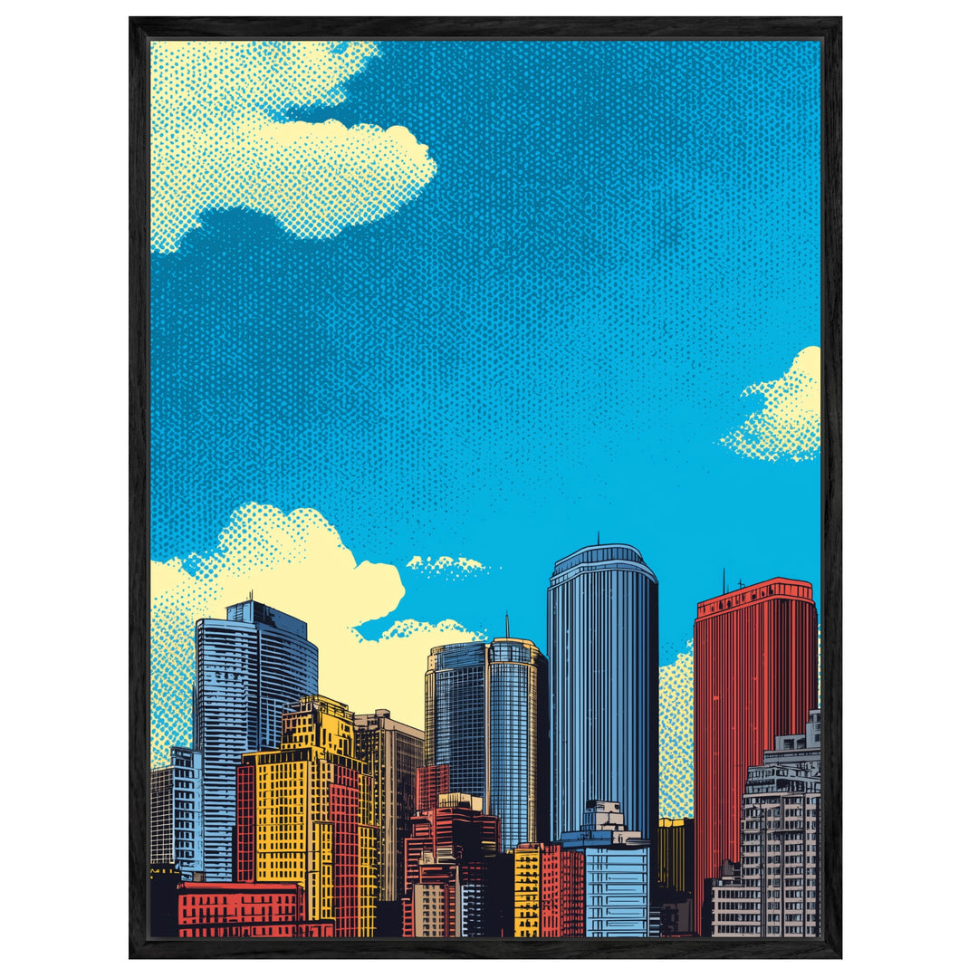 Bunte Stadt Skyline Leinwandbild abstrakt – Leinwand auf Holzrahmen – Ansicht 4