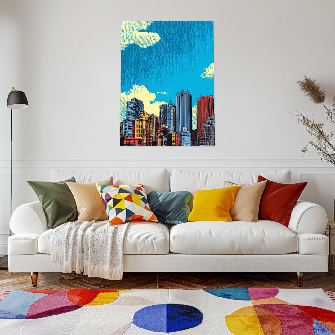 Bunte Stadt Skyline Leinwandbild abstrakt – Leinwand auf Holzrahmen – Ansicht 3