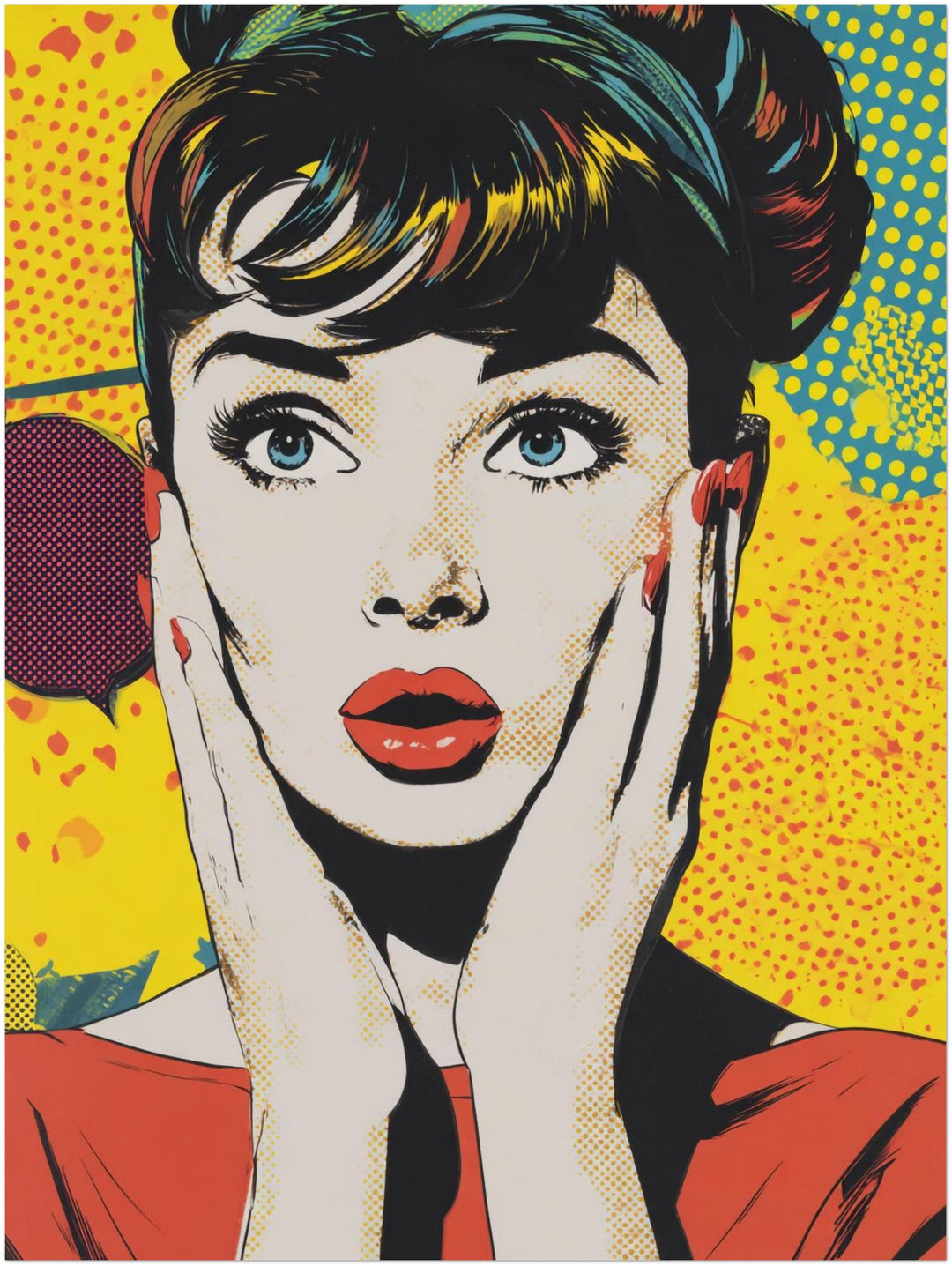 Erstaunte Frau Illustration Pop Art – Wandkunst