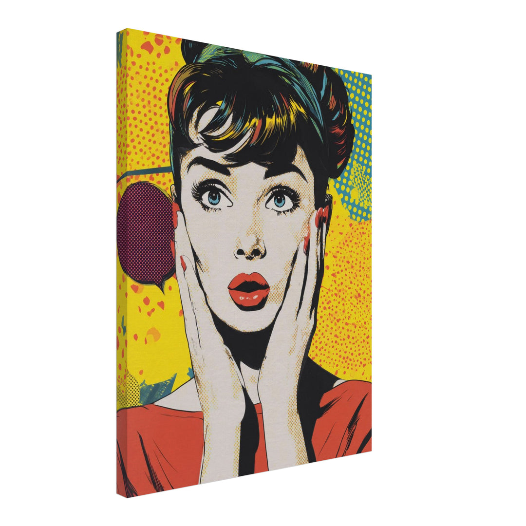 Erstaunte Frau Illustration Leinwandbild Pop Art – Leinwand auf Holzrahmen – Ansicht 4