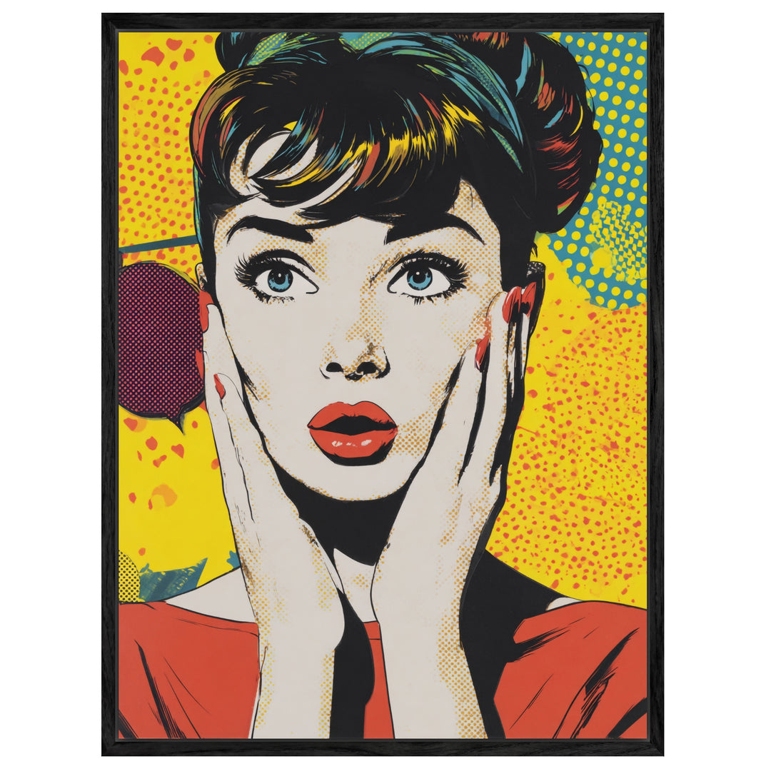 Erstaunte Frau Illustration Leinwandbild Pop Art – Leinwand auf Holzrahmen – Ansicht 2