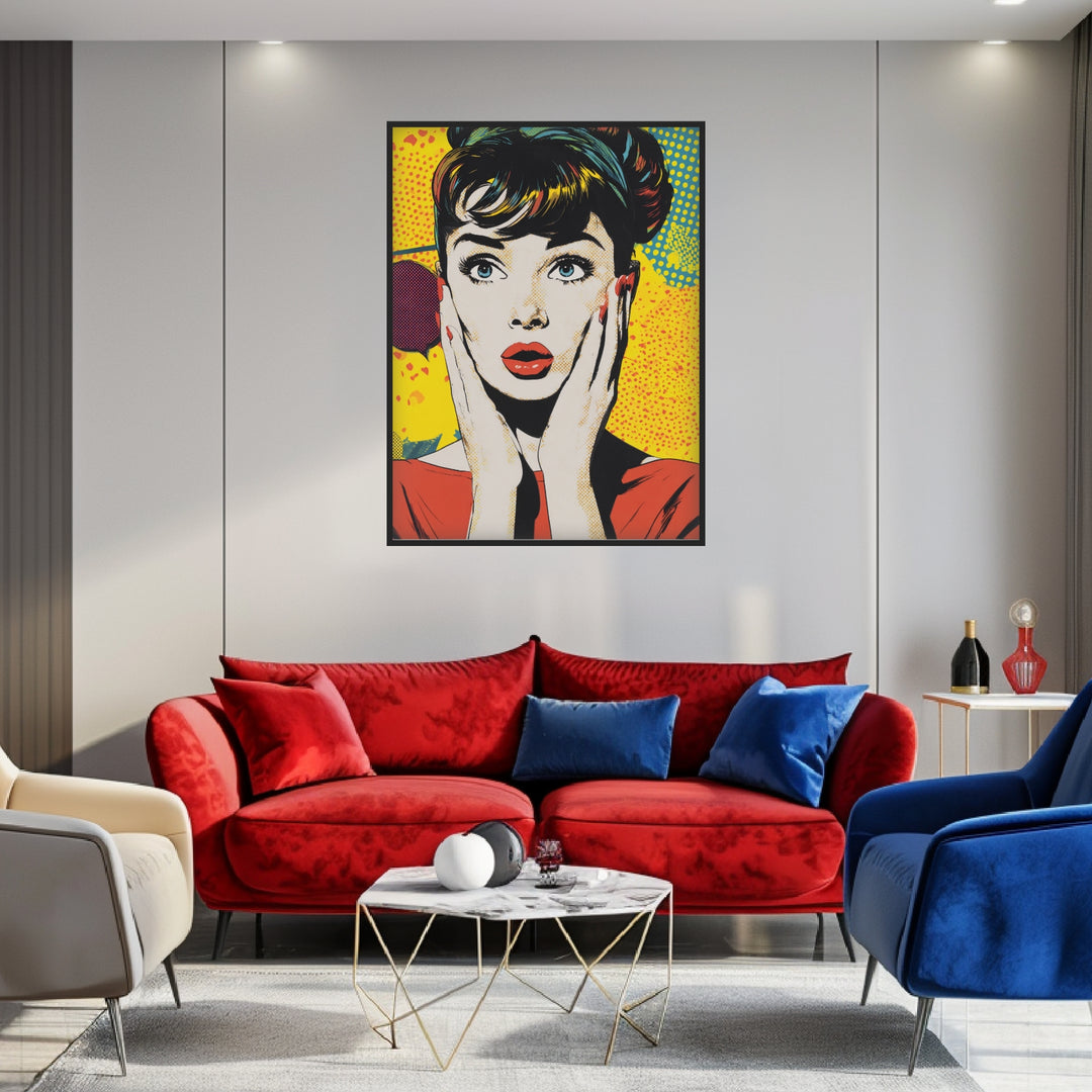 Erstaunte Frau Illustration Poster Pop Art – mattes Kunstdruck-Papier – Ansicht 3